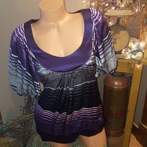 Bebe silk striped puff sleeve blouse XS